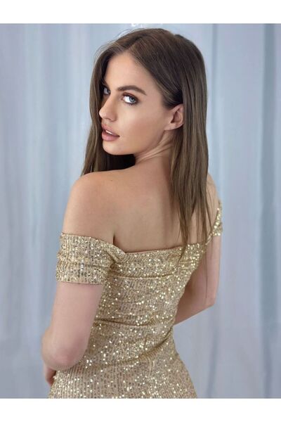 ALFUDO Moda Collection Liana Degaje Yaka Mini Gold Dress