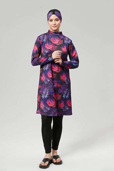 FİT1BEDEN Patterned Hijab Swimsuit Set - Water Repellent, Full Covered and Fast Drying