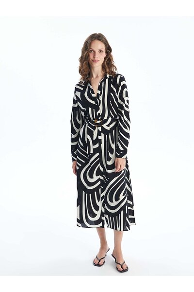 LC Waikiki LCW Desenli Uzun Kollu Kadın Gömlek Elbise