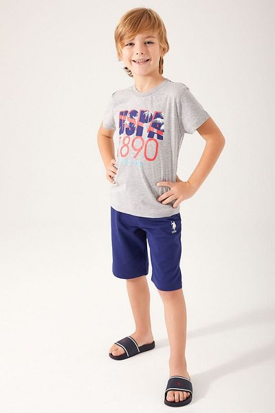 U.S. Polo Assn. Baza. Costum bermuda pentru băiat Polo Assn Detail Grey Melange