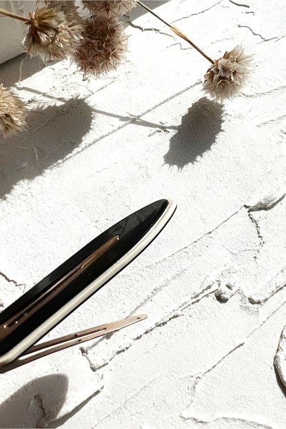 ODESE DESIGN 2'li İz Yapmayan Klips Toka Seti Siyah - Krem Detaylı