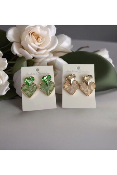 a rose jewelry Trend Ithal Taşlı Kalp Küpe