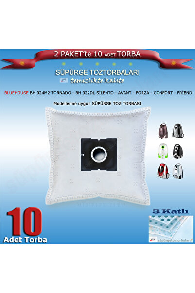 BLUE HOUSE 10 τεμάχια σακούλες σκόνης 200120 συμβατές με μοντέλα BH 024M2 TORNADO - AVANT - FORZA - CONFORT – FRİEND
