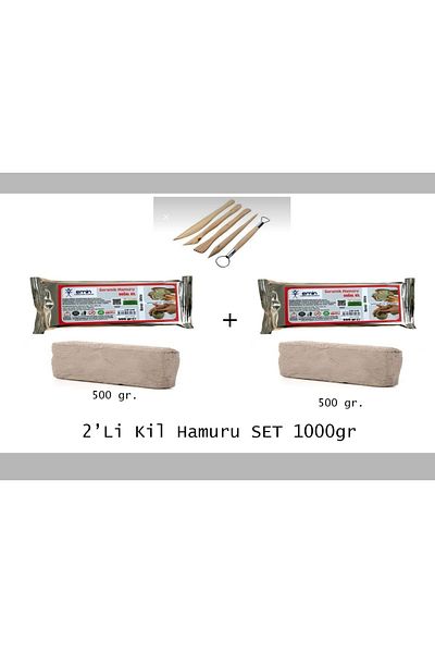AYMAGNET 2 Pieces 500gr Clay Dough Set White Ceramic Dough and Wooden Base, Modeling Mud (1000GR)
