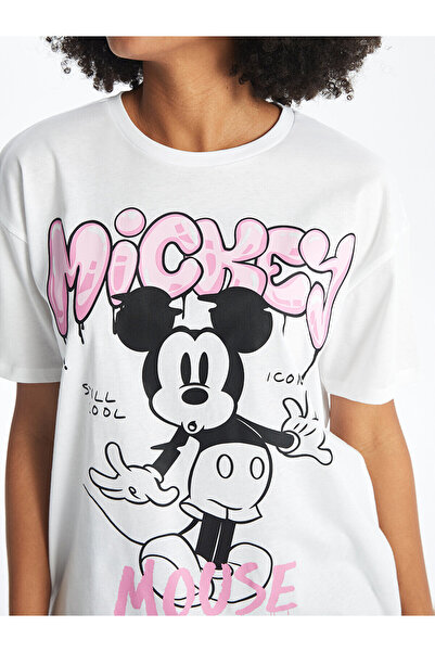 LC Waikiki LCW Mickey Mouse bedrucktes Damen-T-Shirt – Rundhalsausschnitt, kurze Ärmel