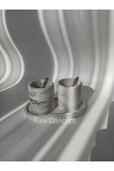 Ture Concept موزع ملح وفلفل منقوش بالرخام، طقم توابل