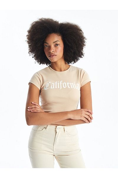 LC Waikiki Γυναικείο T-Shirt LCW - Crew Neck, εμπριμέ, κοντομάνικο