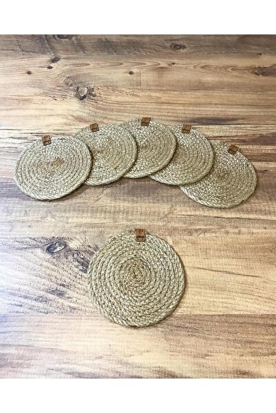 AYŞE SERHOŞOĞLU HOME DESİGN 6 Pieces Coasters, Candle Coasters, Jute Wicker Presentation Coasters, Wicker Table Decor, Machine Stitched