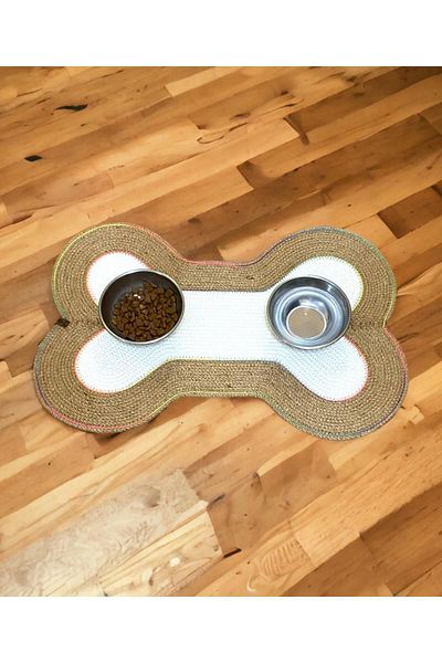 AYŞE SERHOŞOĞLU HOME DESİGN Pet Food Mat, 100% Handmade Cat Dog Food Mat, Wicker Cotton Mat Ball Gift