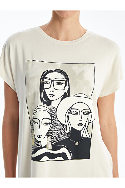 LC Waikiki Γυναικείο T-Shirt LCW - Crew Neck, εμπριμέ, κοντομάνικο