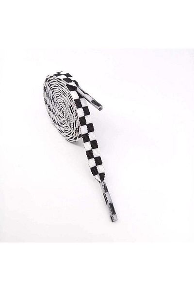 Butik Junisteps Checkered Patterned Black-White Fabric Children's Shoelaces