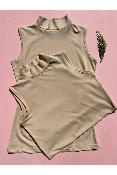LEYNA BUTİK Turtleneck Cotton Lycra Women's Athlete - 2 Pieces Skin Color Body