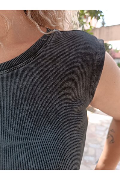 KAROL Anthracite Corded Sleeveless T-Shirt - Lycra and Washable