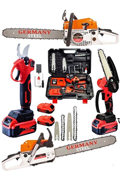 Germany Steel 3'lü Set 7.9 Hp Benzinli Odun Ağaç Kesme Hızar Motoru 128Vf Şar...