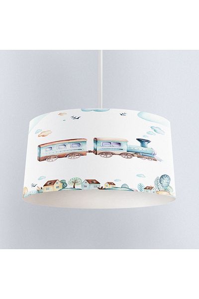 Else Halı Osso Blue Cloudy Train City 3D Patterned Children's Room Pendant Lamp Chandelier