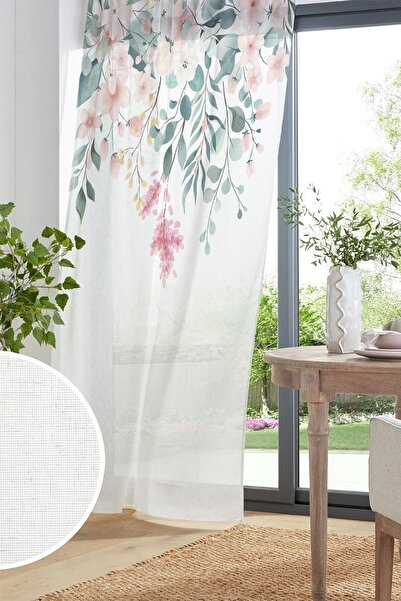 Else Halı Colorful Floral Pattern Printed Decorative Living Room Kitchen Tulle Curtain 140x260cm