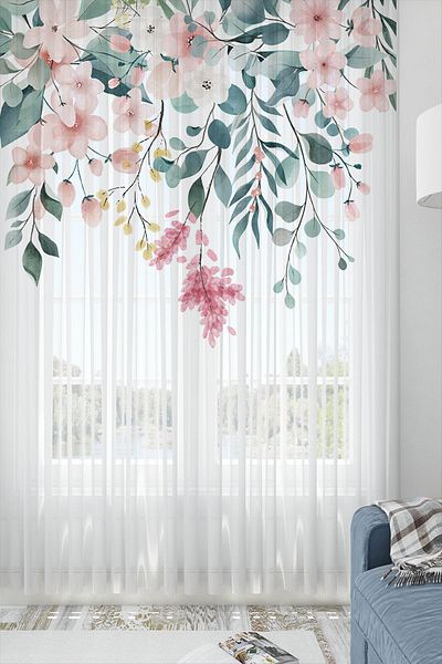 Else Halı Colorful Floral Pattern Printed Decorative Living Room Kitchen Tulle Curtain 140x260cm