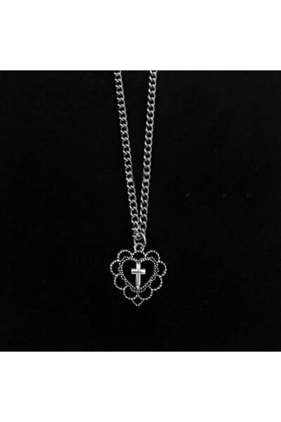 bohemian takı tasarim Gothic Punk Kalp Haç Kolye Antik Gümüş Kaplama