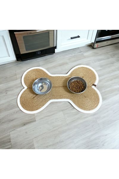 AYŞE SERHOŞOĞLU HOME DESİGN Pet Food Mat, 100% Handmade Cat Dog Food Mat, Wicker Cotton Mat Ball Gift