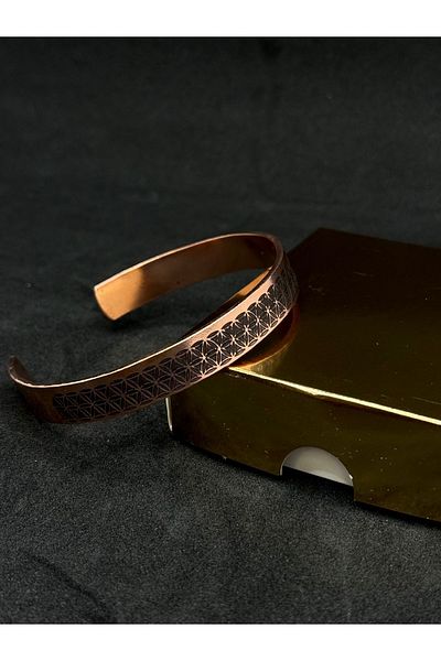 KEHRİBAREVİ KARAMAN Pure Copper Bracelet with Flower of Life Model Unisex