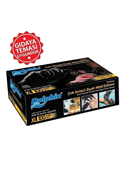 ayliz plast&ambalaj Ayliz Plast Ambalaj Dolphin 1 Paket Tek Kullanımlık Lateks Siyah Pudrasız Nitril Muayne Eldiveni Xl