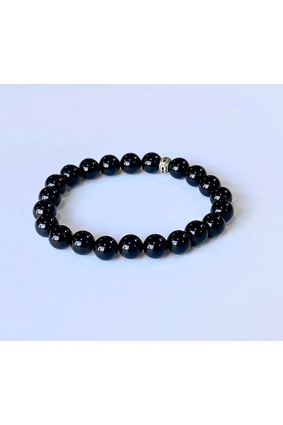 KEHRİBAREVİ KARAMAN Black Agate Original Natural Studded Bracelet Unisex Model