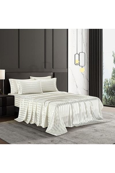 EVYA Luxury Hotel Series Line 4 τεμαχίων Λευκό Σετ Παπλωματοθήκη Σατέν Εφαρμοσμένο Σεντόνι 160x200