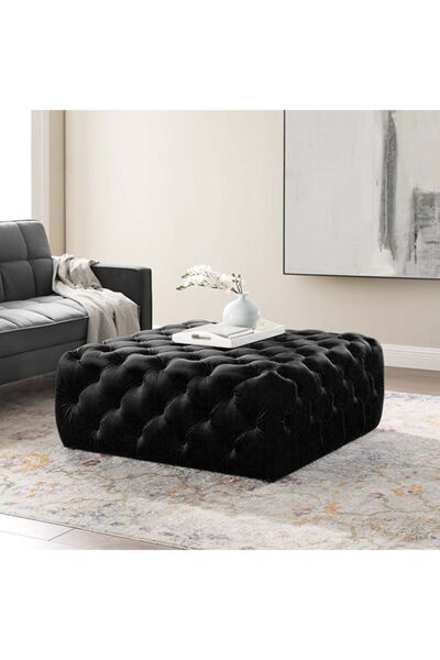 DeccoStil Kapitoneli Siyah Kare Puf/bench/orta Sehpa 100*100 Cm Yükseklik 40 Cm