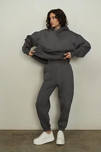 BayBayan Γυναικείο σετ αθλητικής φόρμας Smoked - 3 Νήματα, Τσέπη Καγκουρό, Άν...