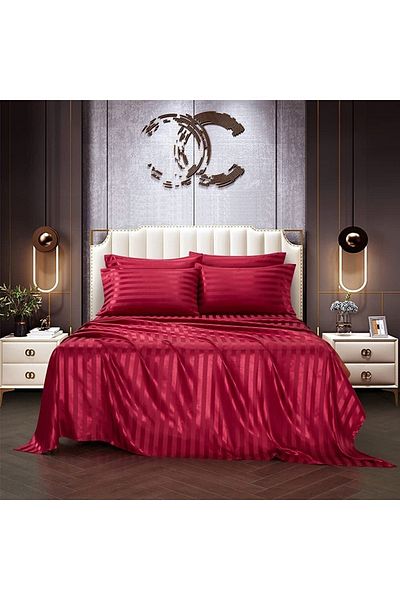 EVYA Luxury Hotel Series 4 Piece Red Duvet Cover Set 160X200 cm Satin Fitted Sheets