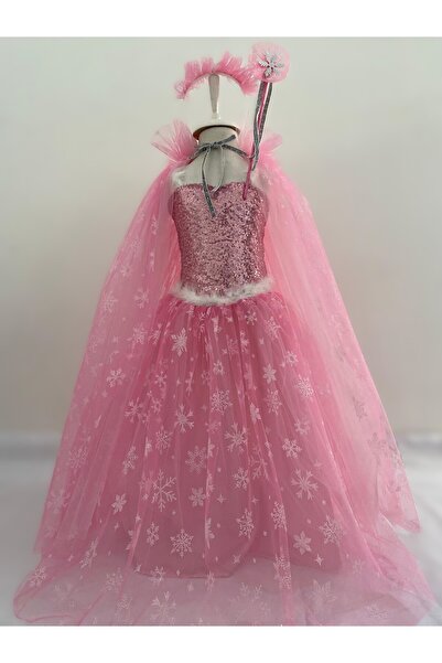 Pano Kids Patiska Nostalji Costum roz Elsa - cu bretele și pelerină