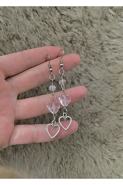 bohemian takı tasarim Heart Transparent Bead Fairycore Earrings