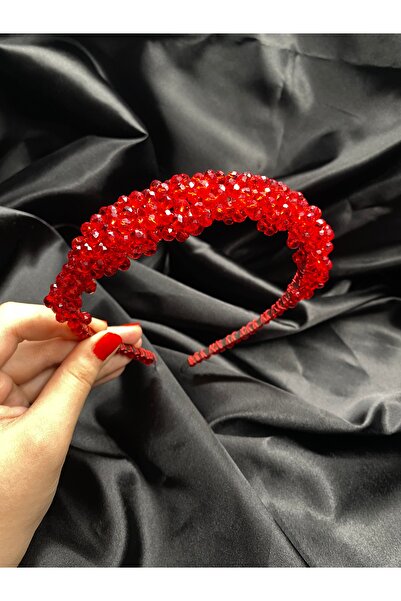 ecrin tuhafiye hobi Kristal Taşlı Nişan, Kına, Gelin, Düğün, Abiye Tacı Kırmızı