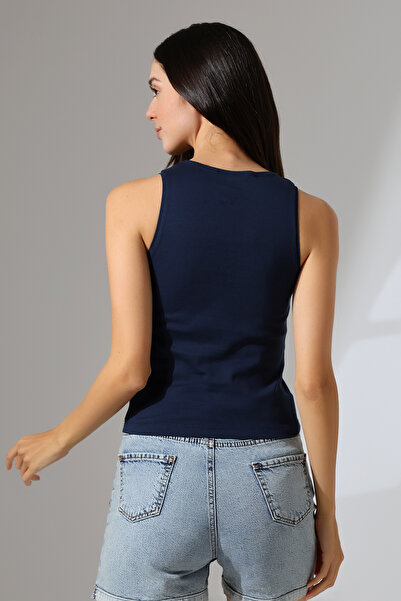 Endies Μπλε ναυτικό αμάνικο ριμπ εσώρουχο - λαιμόκοψη, βαμβακερό, συμπαγές χτενισμένο βαμβάκι 21561