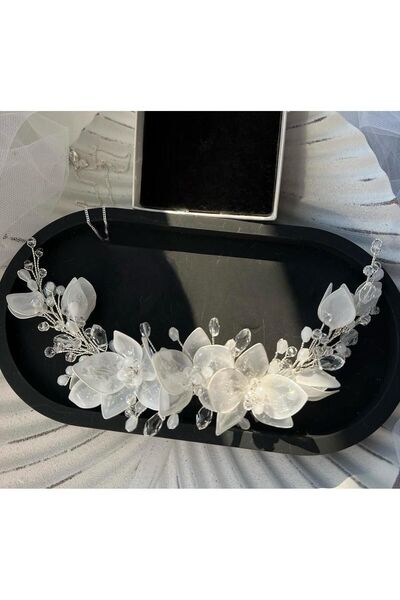 My'Elens Desing Aycalı Yaprak Detaylı Kristal Taşlı Gelin Saç Aksesuarı, Geli...