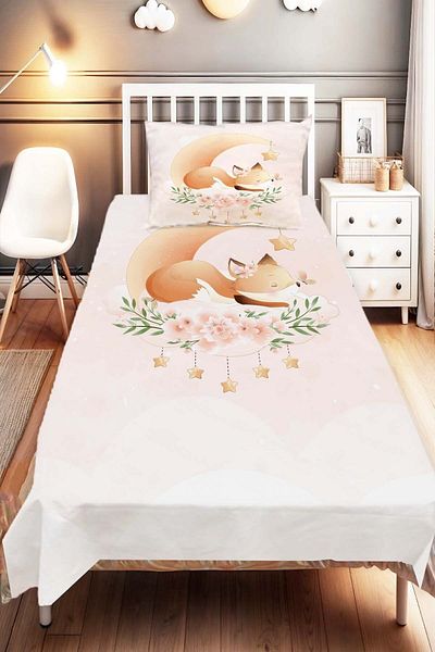 Else Dekor Moon and Star Patterned Fox Kids and Baby Bedspread - Decorative and Sleeping Design