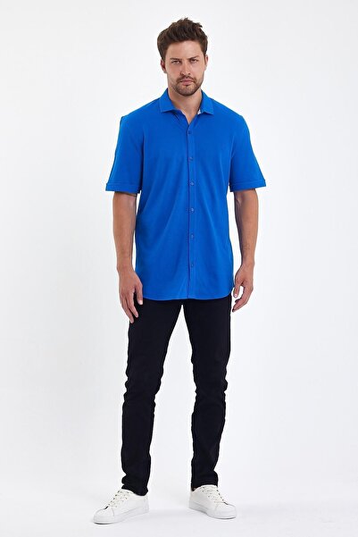 ENQUE Чоловіча сорочка з коротким рукавом, коміром-поло та ґудзиками