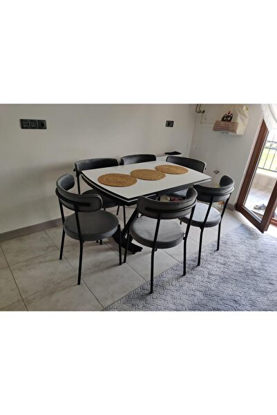 ELEN HOME Yemek Masası Mutfak Masası 6 Kişilik ( Açılır Masa )masa Sandalye M...