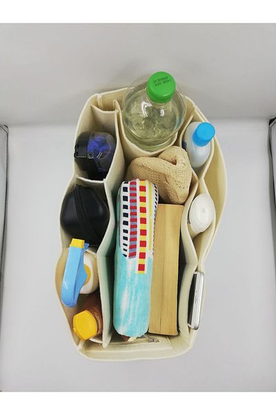 Marjinal Cream Colored Beach Bag - Organizer Inside