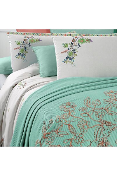 Sarev Eva Mia Green Single 100% Cotton Duvet Cover and Pike Set
