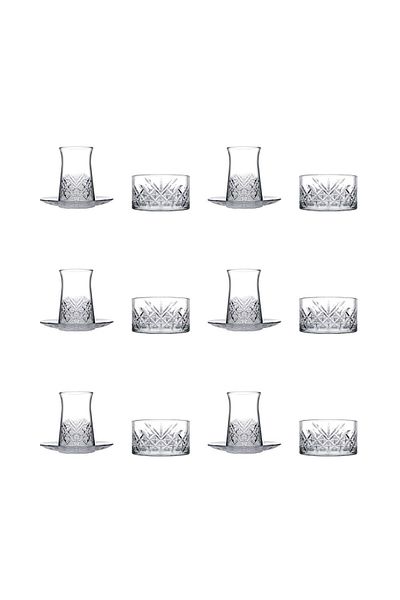 Paşabahçe Timeless Saddle Model 18 Piece Tea Set (TEA CUP, TEA PLATE, COOKIE HOLDER)