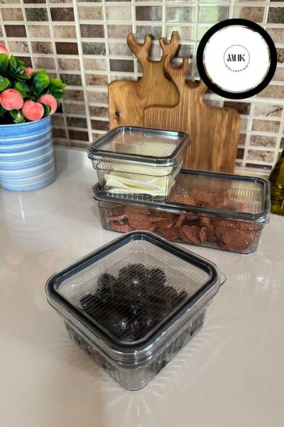 MHK Collection مجموعة حاويات تخزين مريحة مكونة من 3 قطع - 1.80 لتر × 1 و 0.85 لتر × 2 غير قابلة للكسر