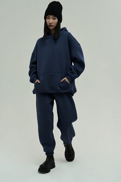 BayBayan Γυναικείο σετ αθλητικής φόρμας Navy Blue 3 Thread Jogger Oversize
