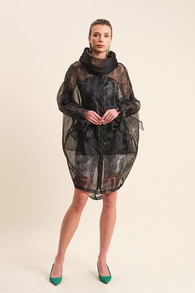 VERDA Transparent Oversize Tunic - Shawl Collar and Zipper Detail