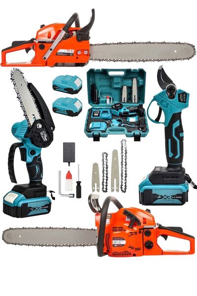 DYNAMİC MAX 3'lü Set 7.9 Hp Benzinli Odun Ağaç Kesme Hızar Motoru 128Vf Şarjl...