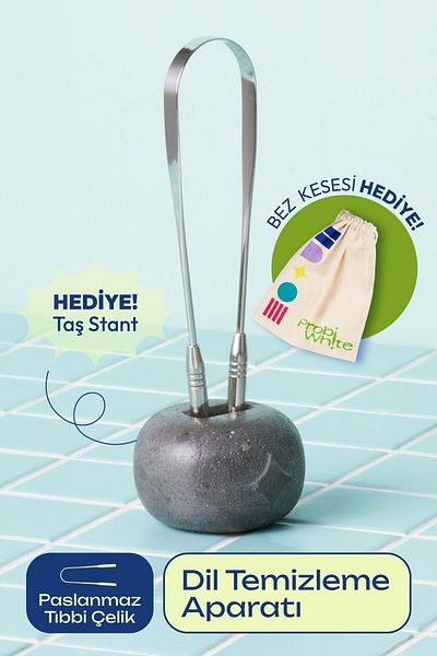 Probident Probiwhite Tongue Cleaning Apparatus - Stainless Steel, Concrete Stand Pouch