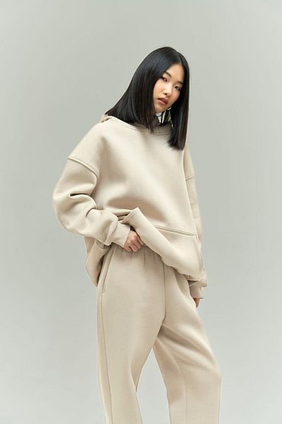 BayBayan Γυναικείο Σετ Φόρμας Jogger Oversize Μπεζ 3 νημάτων