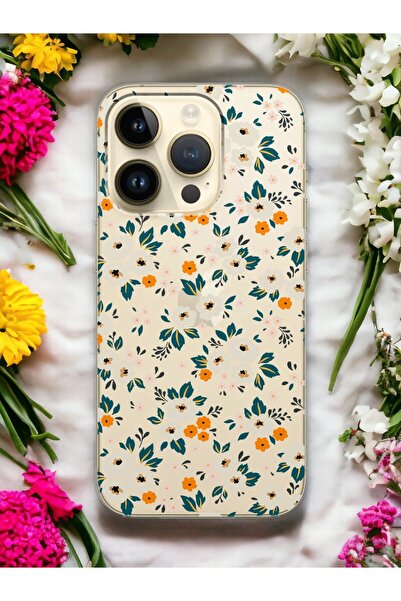 Spoyi iPhone 15 Pro Ayçiçeği Papatya Tasarımlı Şeffaf Telefon Kılıfı