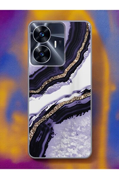 Spoyi Oppo Realme C55 Mor Kumsal Tasarımlı Şeffaf Telefon Kılıfı