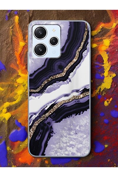 Spoyi Xiaomi Redmi 12 Mor Kumsal Tasarımlı Şeffaf Telefon Kılıfı